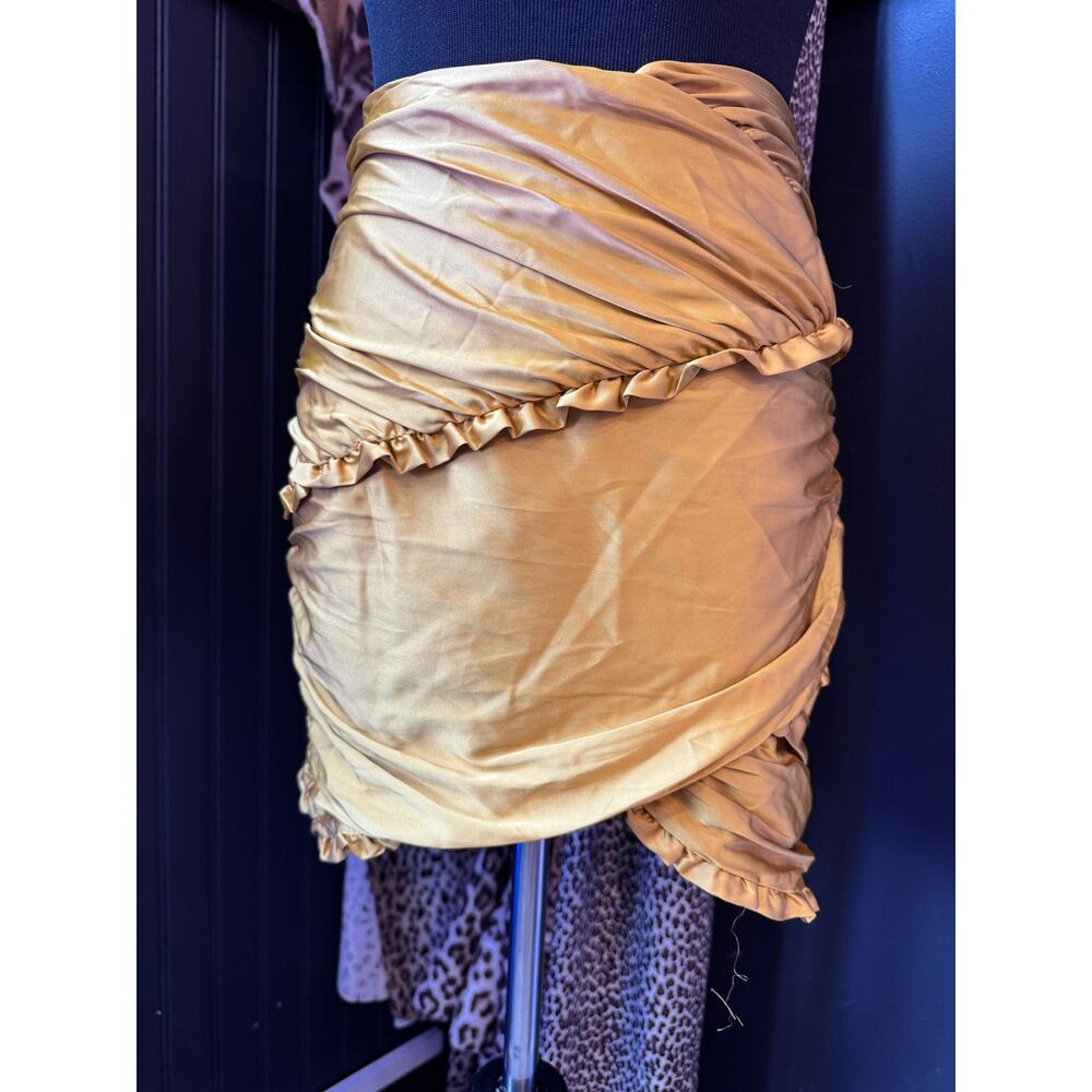 For Love & Lemons Gold Alia Mini Skirt Gold Ruched 2XS NWT